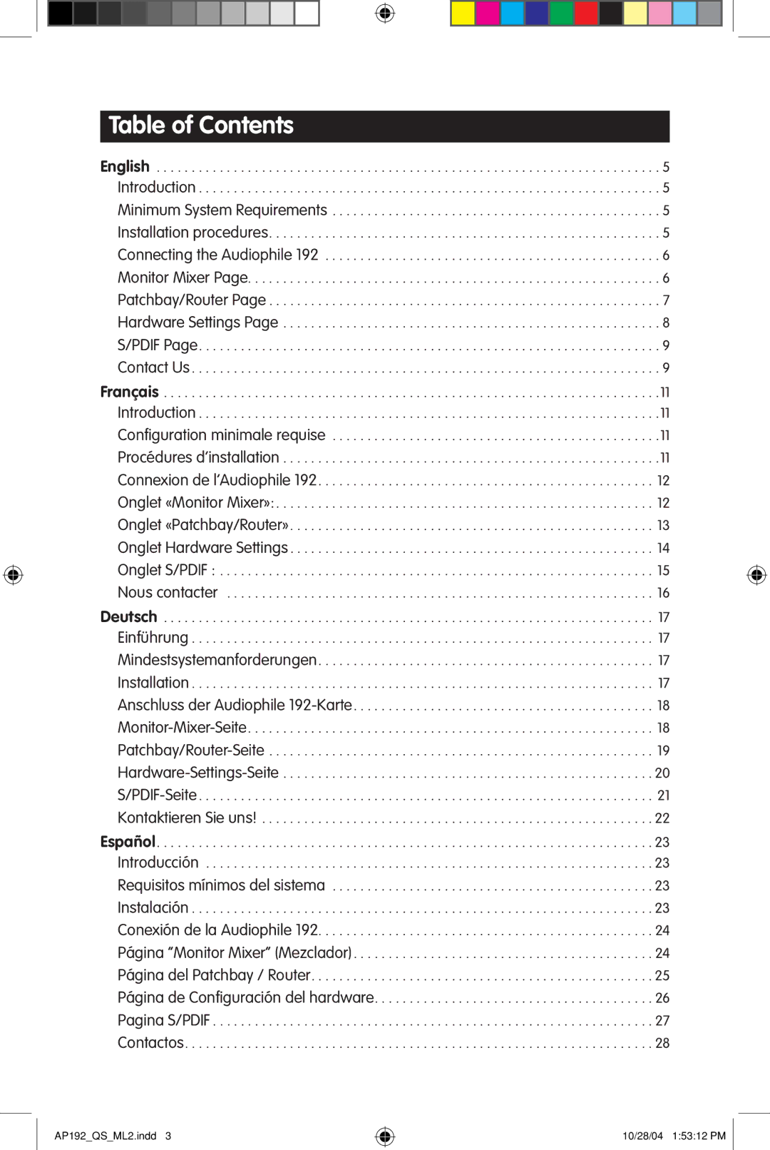 M-Audio 192s quick start Table of Contents 