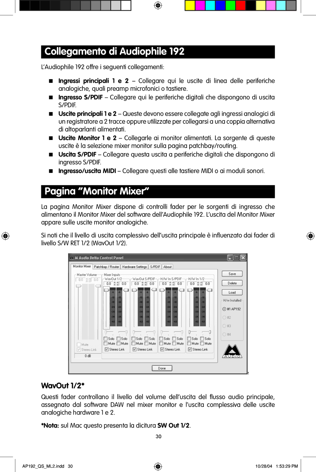 M-Audio 192s quick start Collegamento di Audiophile, Pagina Monitor Mixer 