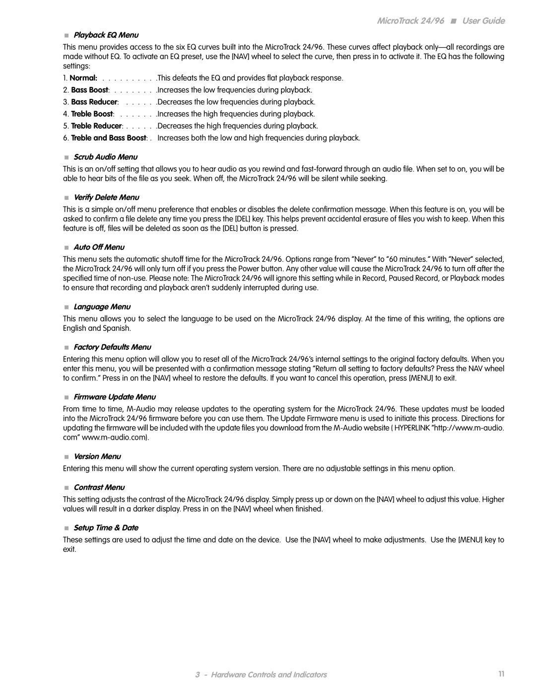 M-Audio 24 manual Playback EQ Menu 