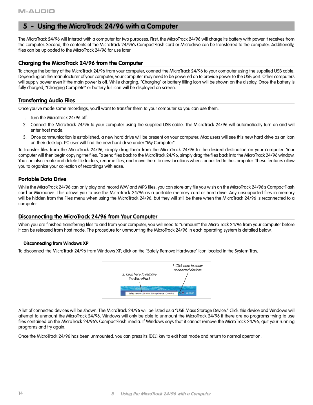 M-Audio manual Using the MicroTrack 24/96 with a Computer, Charging the MicroTrack 24/96 from the Computer 