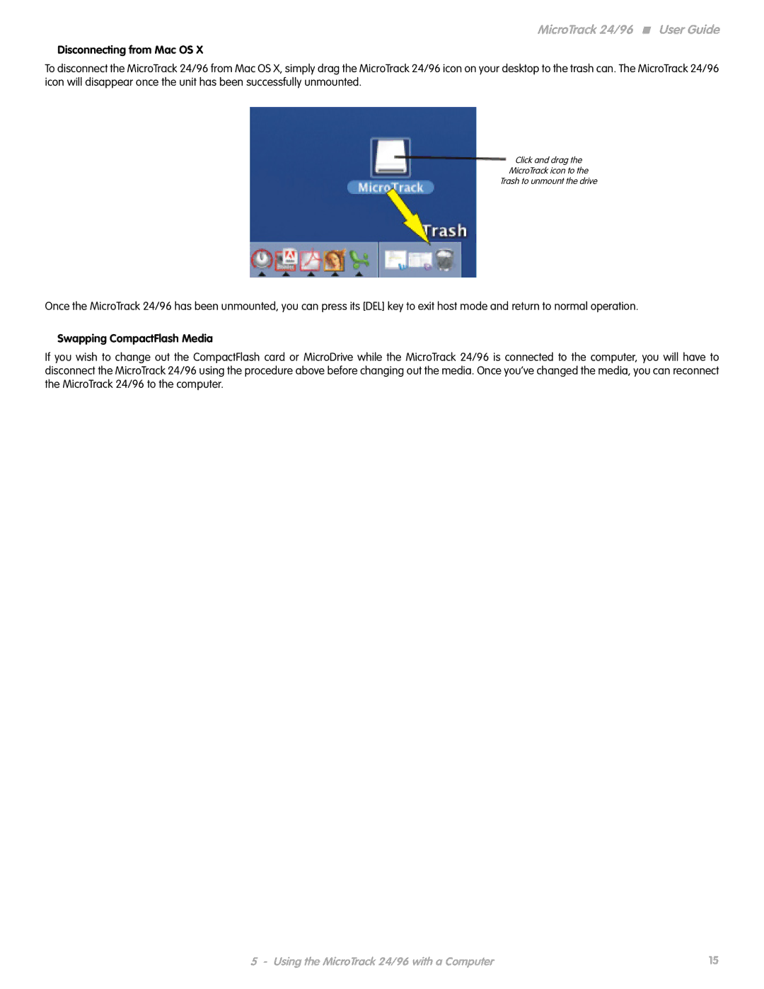 M-Audio 24 manual Disconnecting from Mac OS, Swapping CompactFlash Media 