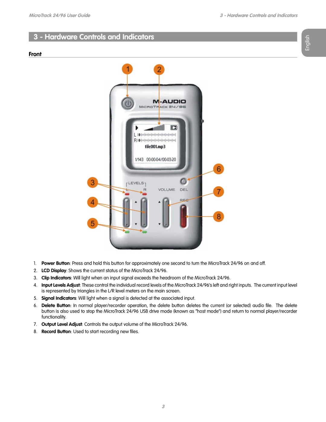 M-Audio 24/96 manual Hardware Controls and Indicators, Front 