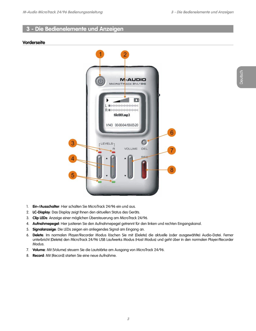 M-Audio 24/96 manual Die Bedienelemente und Anzeigen, Vorderseite 