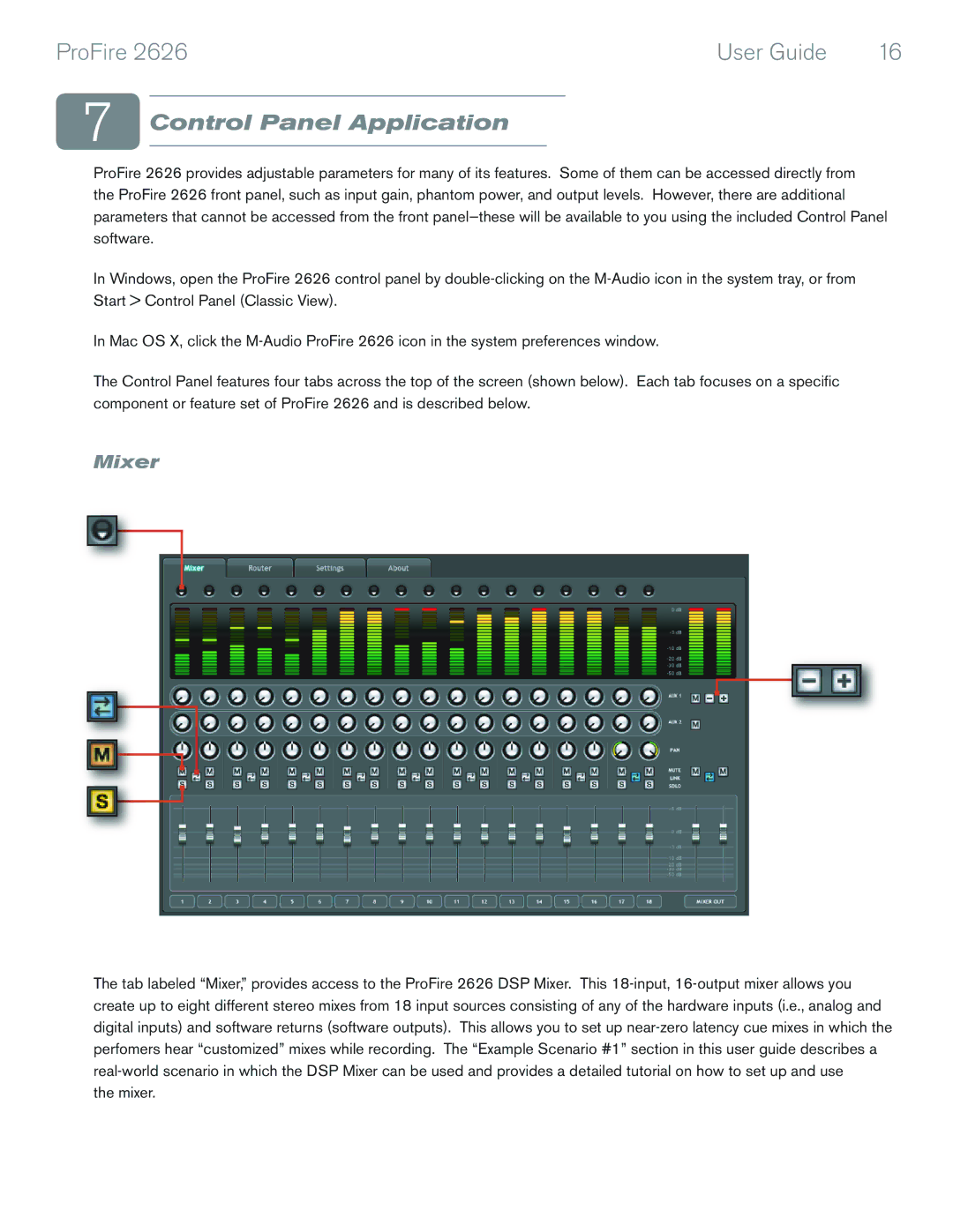 M-Audio 2626 manual Control Panel Application, Mixer 