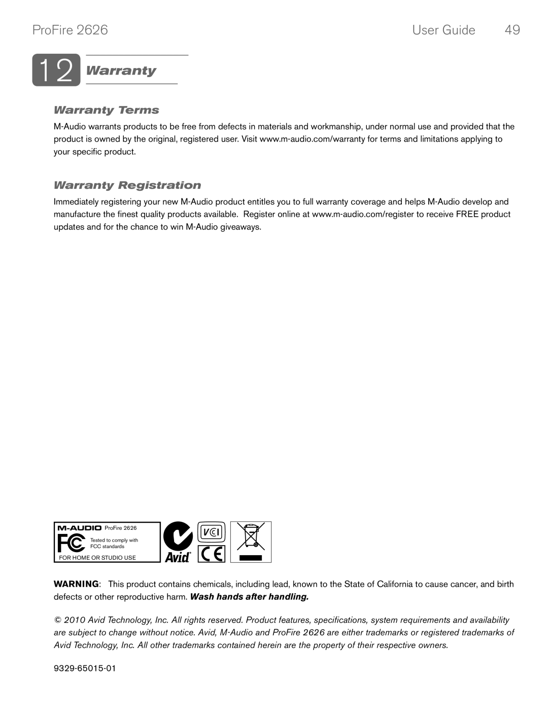 M-Audio 2626 manual Warranty Terms Warranty Registration 