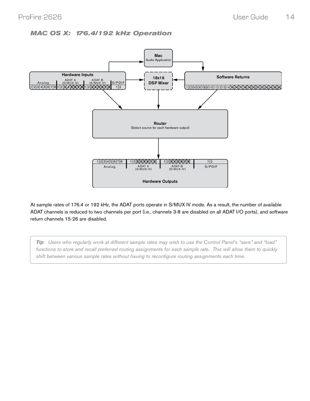 M-Audio 2626 manual MAC OS X 176.4/192 kHz Operation 