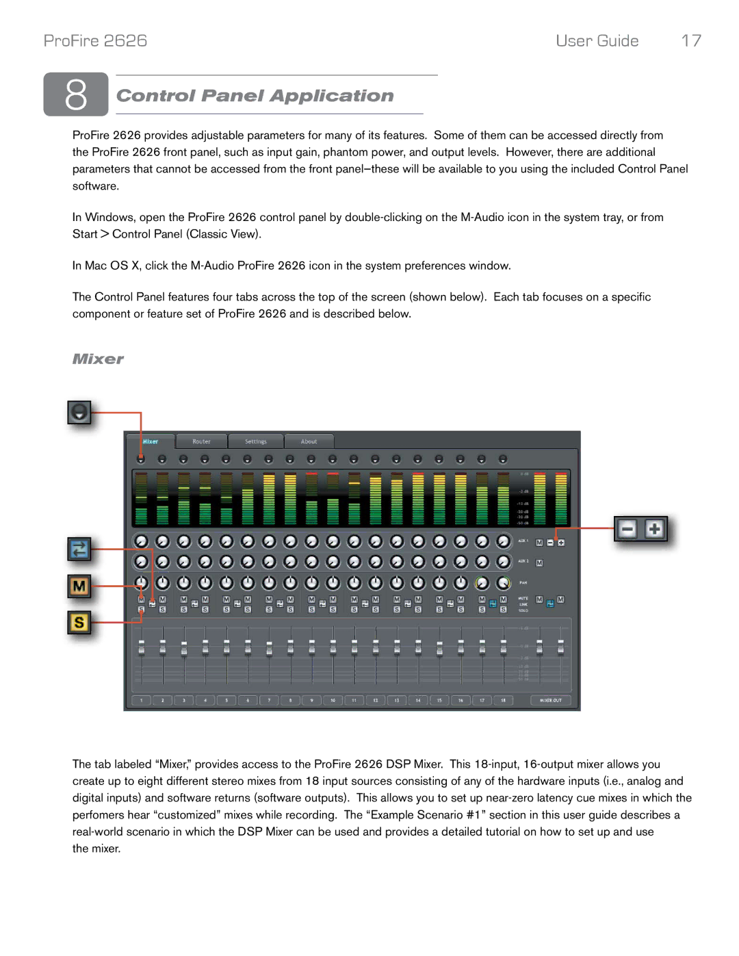 M-Audio 2626 manual Control Panel Application, Mixer 