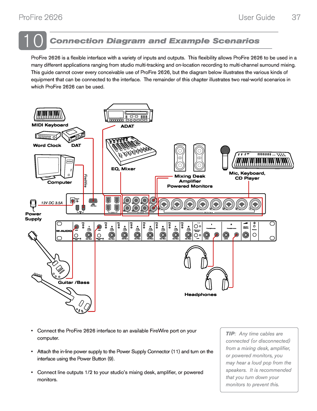 M-Audio 2626 manual Connection Diagram and Example Scenarios, ProFire, User Guide 