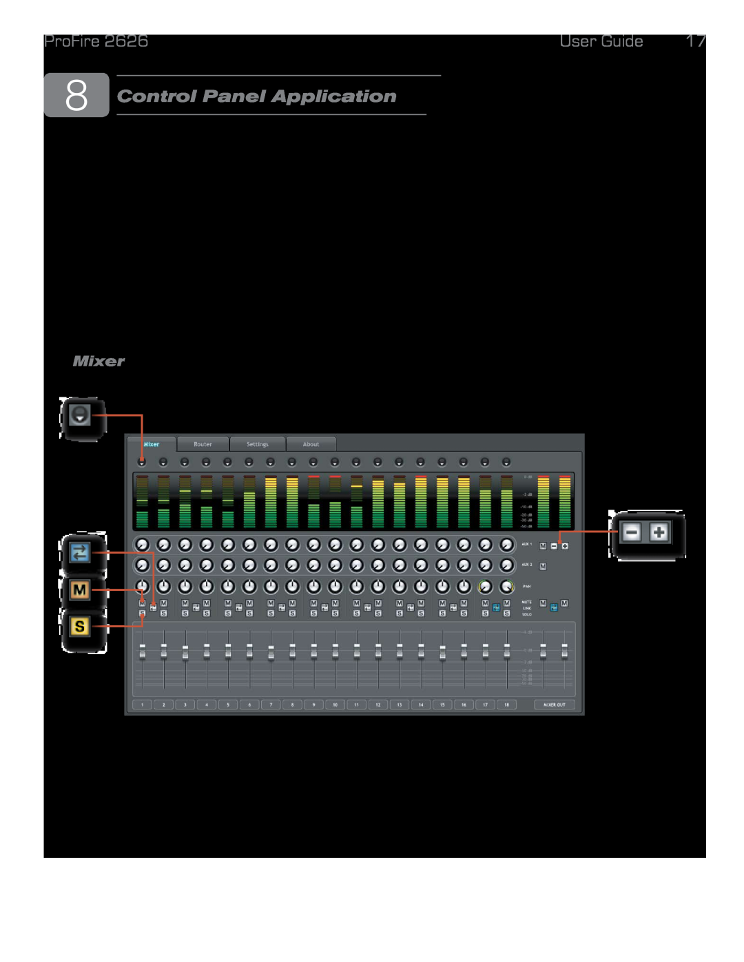 M-Audio 2626 manual Control Panel Application, Mixer, ProFire, User Guide 