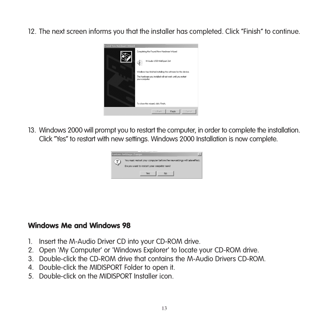 M-Audio 2x2, 2x4, 1x1, 4x4 manual Windows Me and Windows 