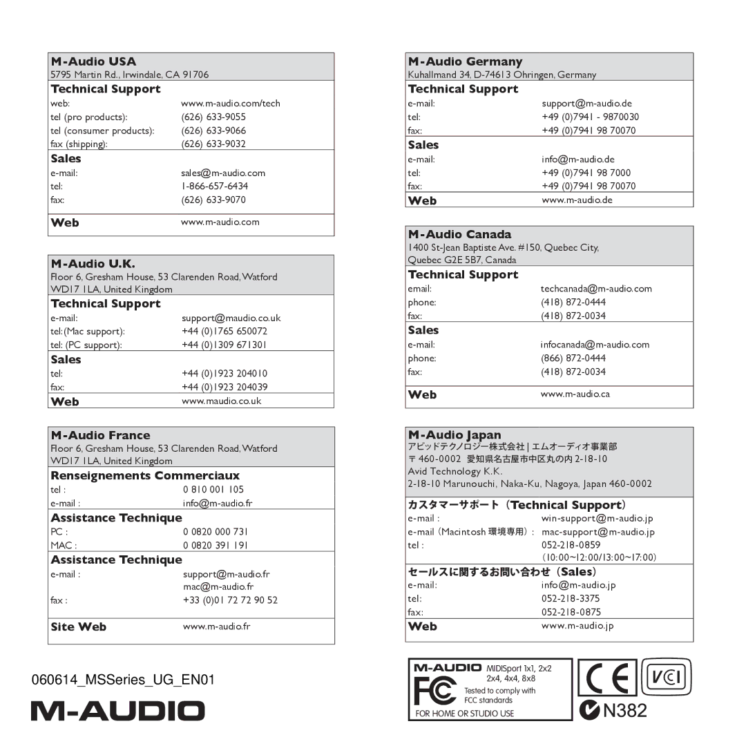 M-Audio 2x2, 2x4, 1x1, 4x4 manual 060614MSSeriesUGEN01 