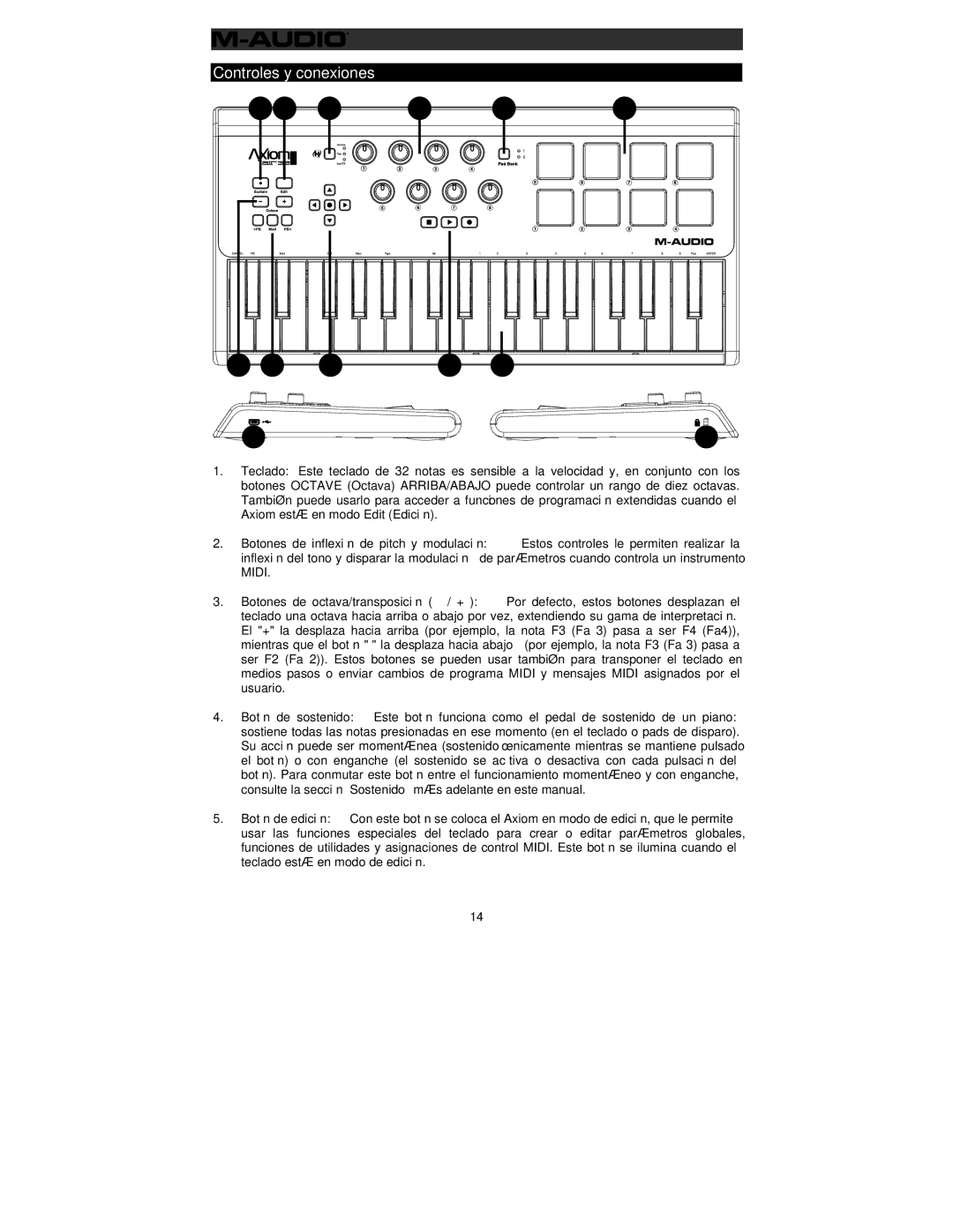 M-Audio 32 user manual Controles y conexiones 