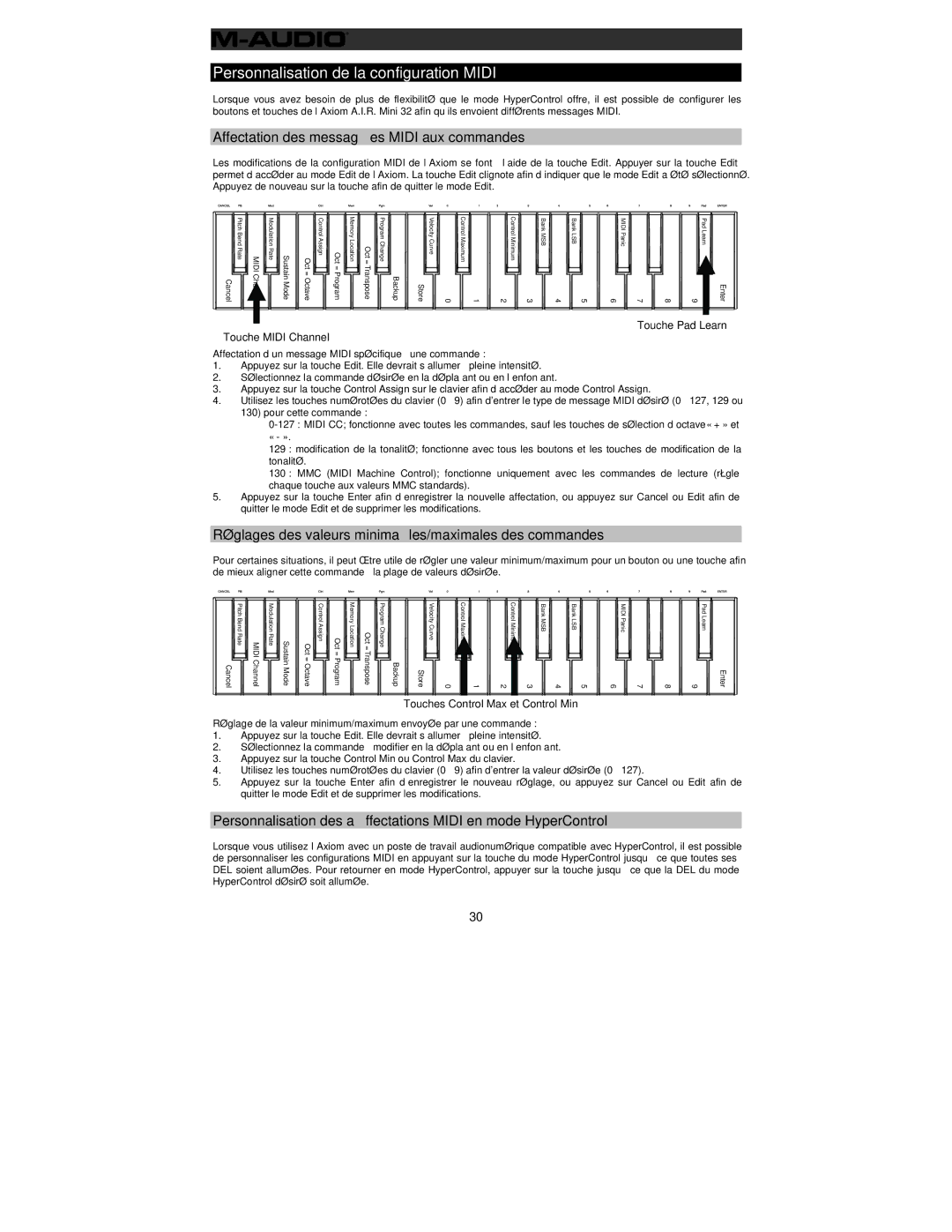 M-Audio 32 user manual Personnalisation de la configuration Midi, Affectation des messages Midi aux commandes 