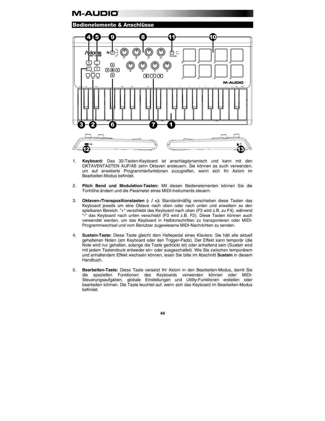 M-Audio 32 user manual Bedienelemente & Anschlüsse 