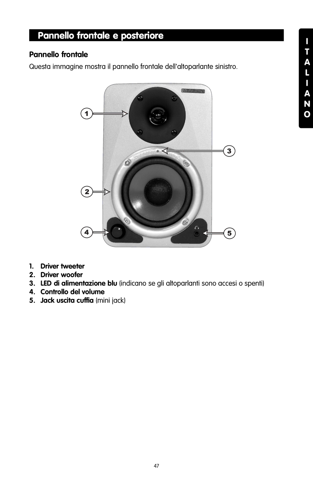 M-Audio 4 manual Pannello frontale e posteriore 