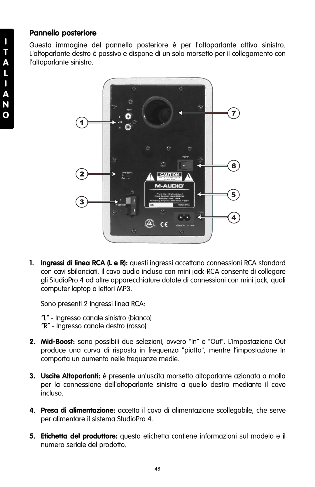 M-Audio 4 manual Pannello posteriore 