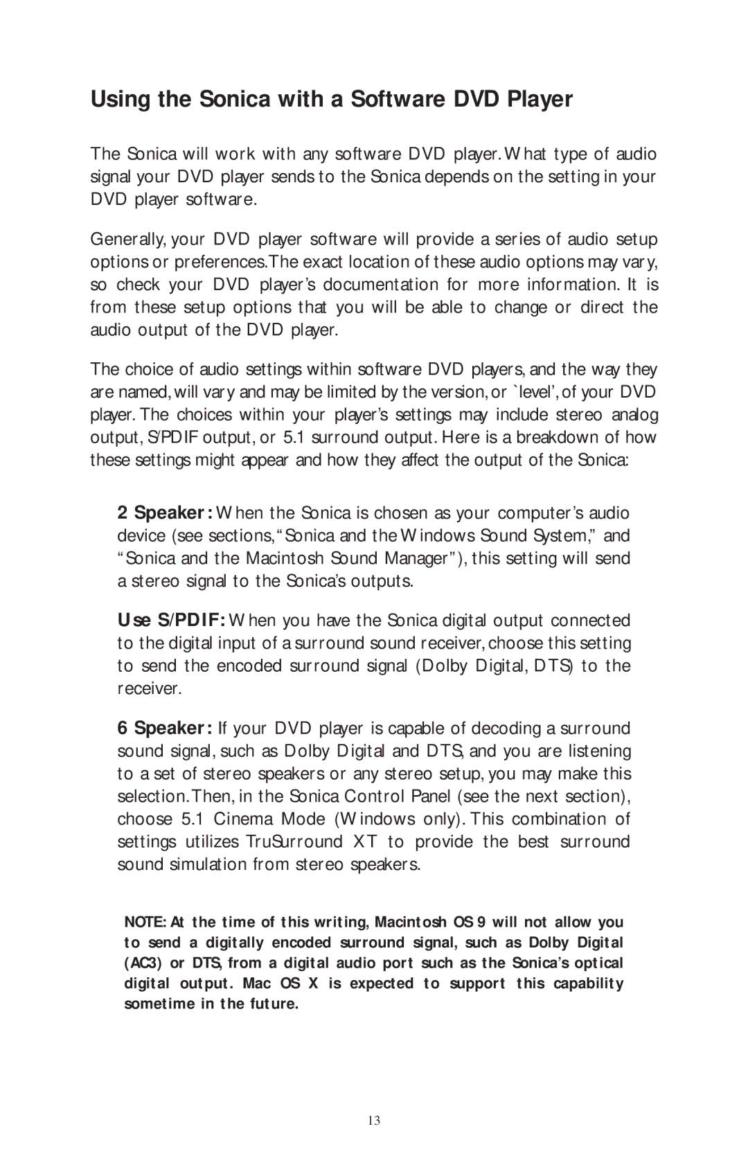 M-Audio 4219/MRP, 4230/MRP, 4220/MRP, 4215/MRP warranty Using the Sonica with a Software DVD Player 