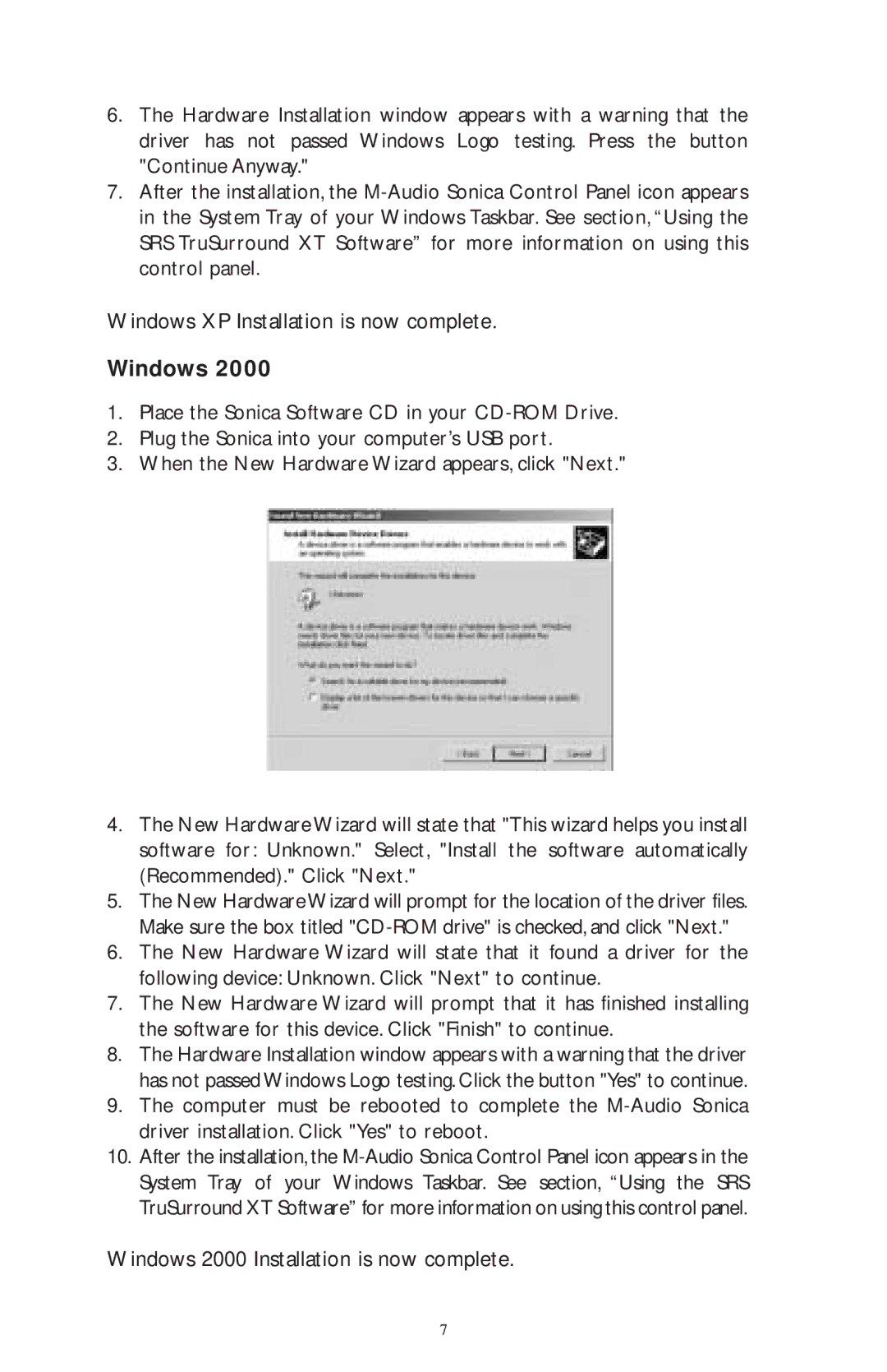 M-Audio 4215/MRP, 4230/MRP, 4219/MRP, 4220/MRP warranty Windows 2000 Installation is now complete 