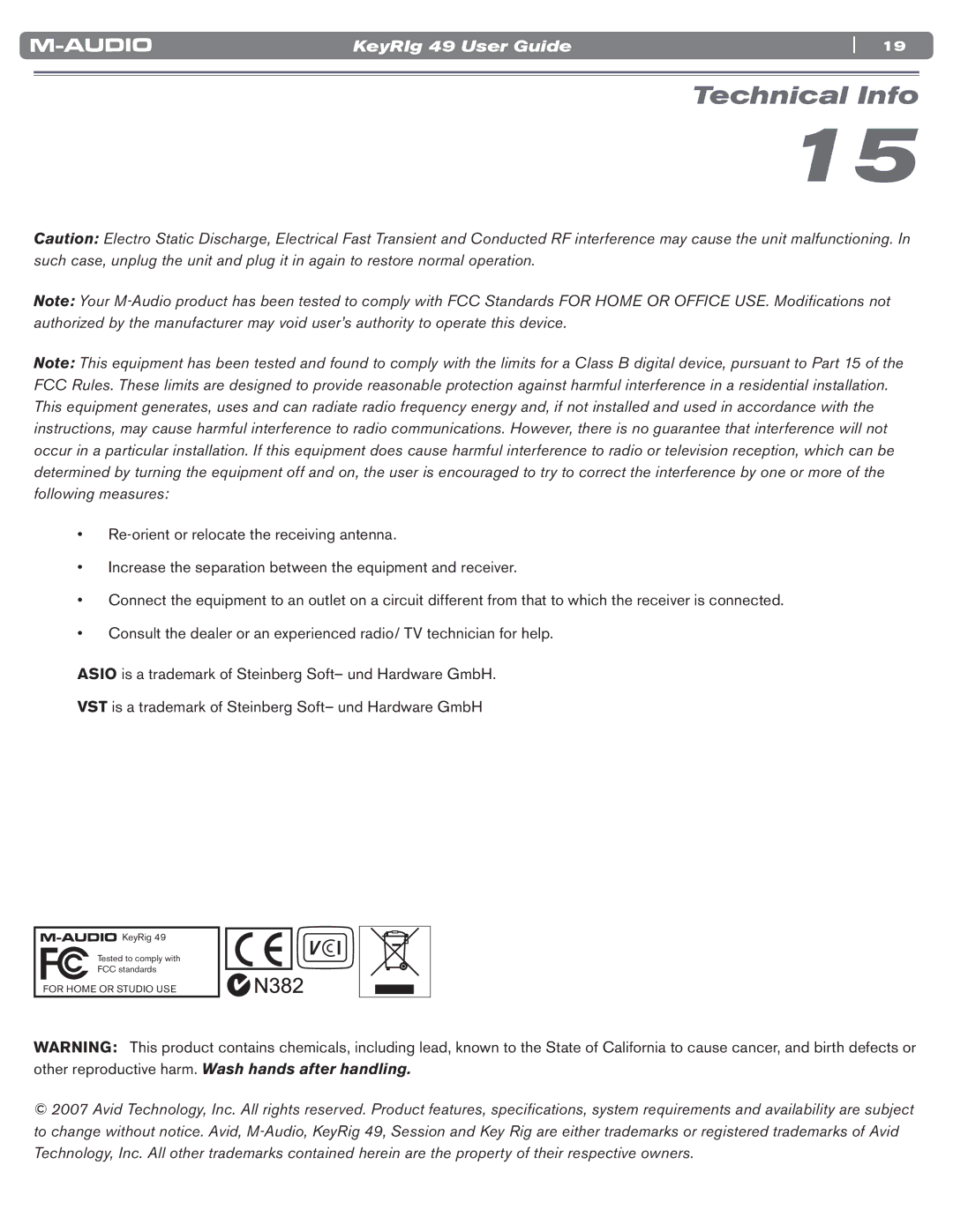 M-Audio 49 manual Technical Info 