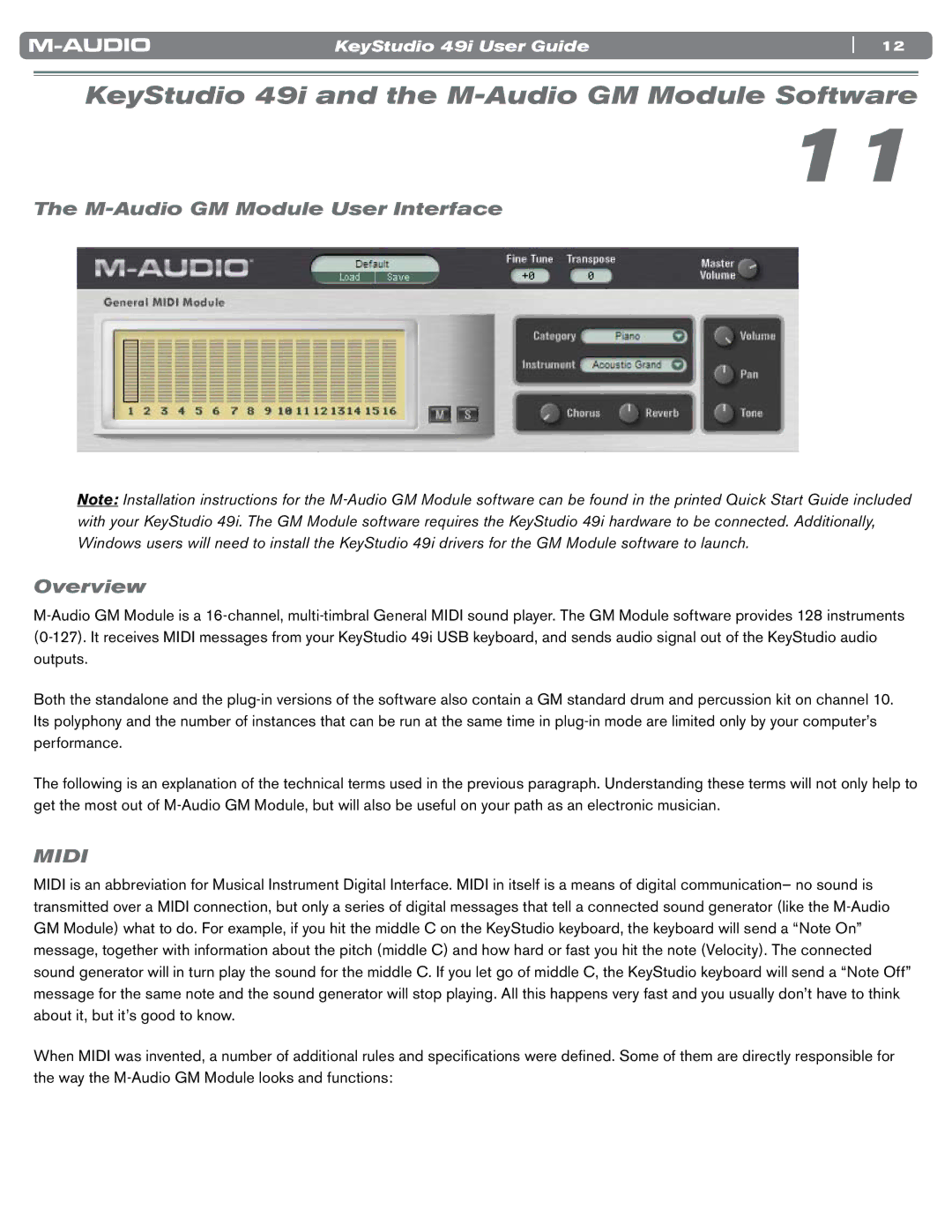 M-Audio manual KeyStudio 49i and the M-Audio GM Module Software, M-Audio GM Module User Interface Overview 