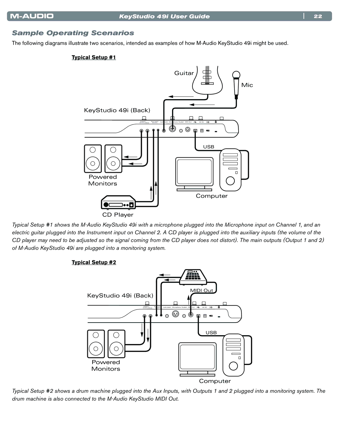 M-Audio 49i manual Sample Operating Scenarios, Typical Setup #1, Typical Setup #2 