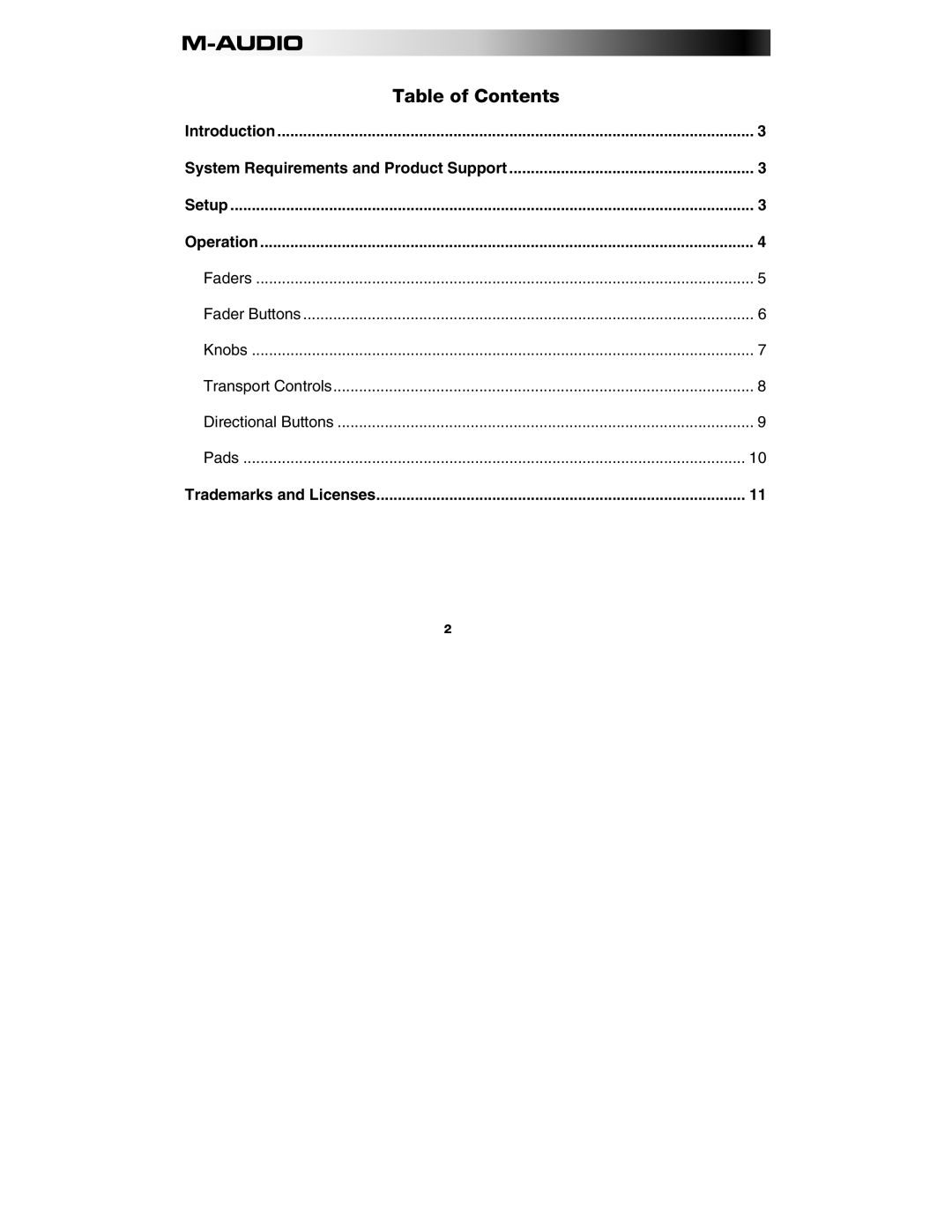 M-Audio 49, 61, 25 manual Table of Contents 