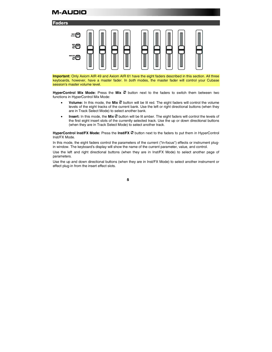 M-Audio 49, 61, 25 manual Faders 