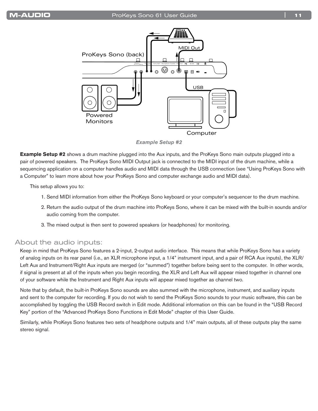 M-Audio 61 manual About the audio inputs, Example Setup #2 