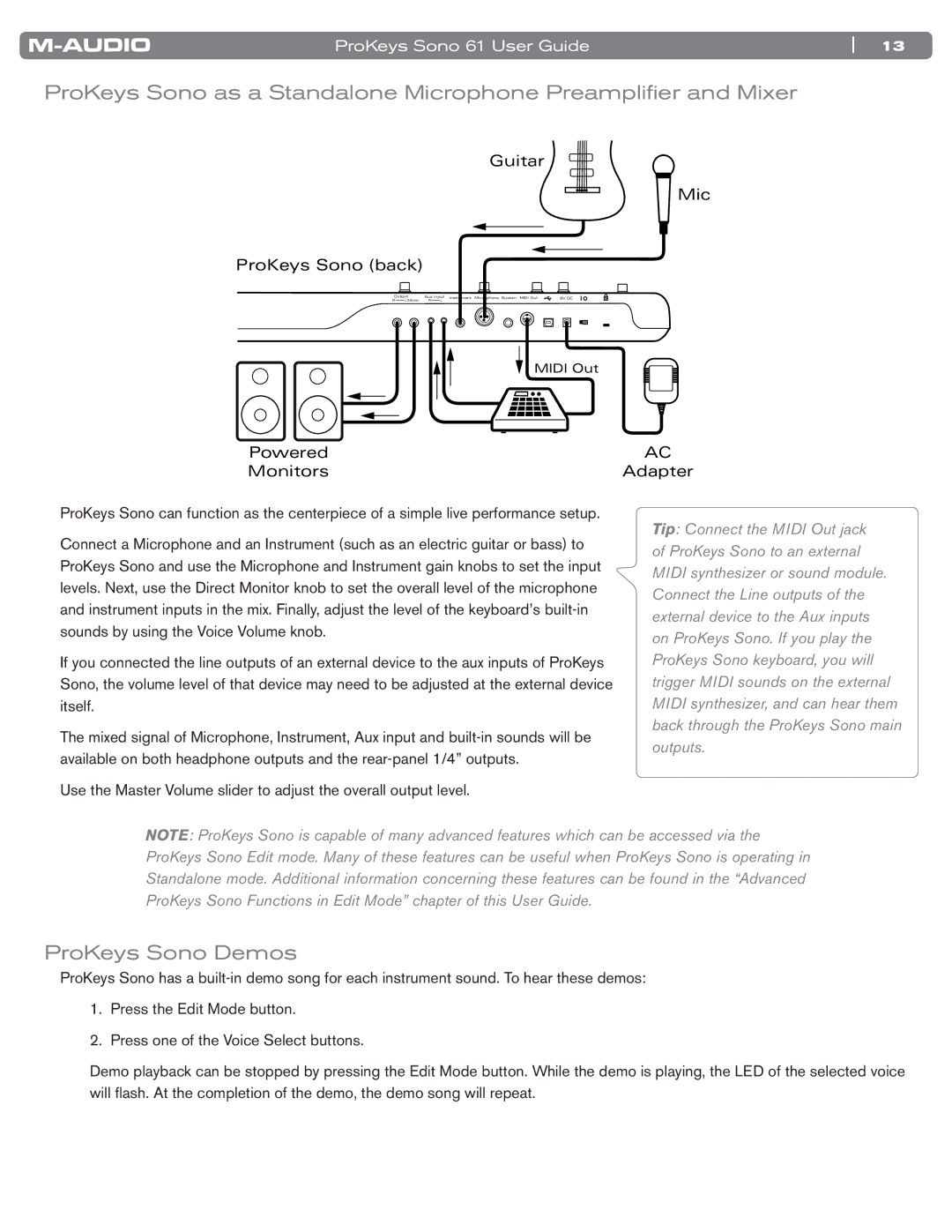 M-Audio 61 manual ProKeys Sono Demos 