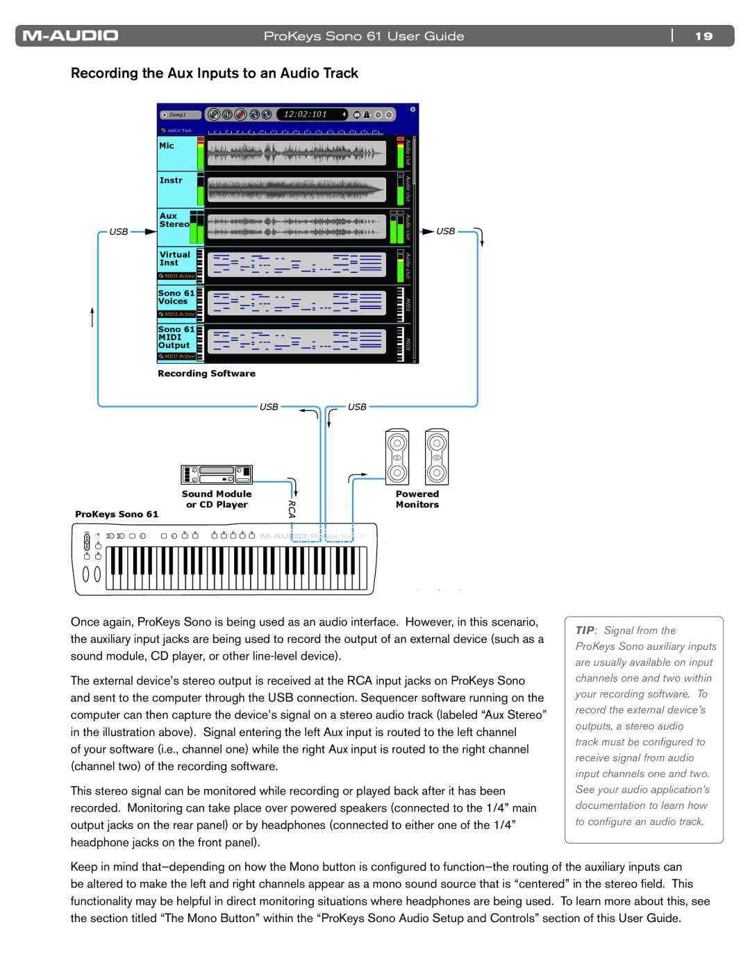 M-Audio 61 manual Recording the Aux Inputs to an Audio Track 