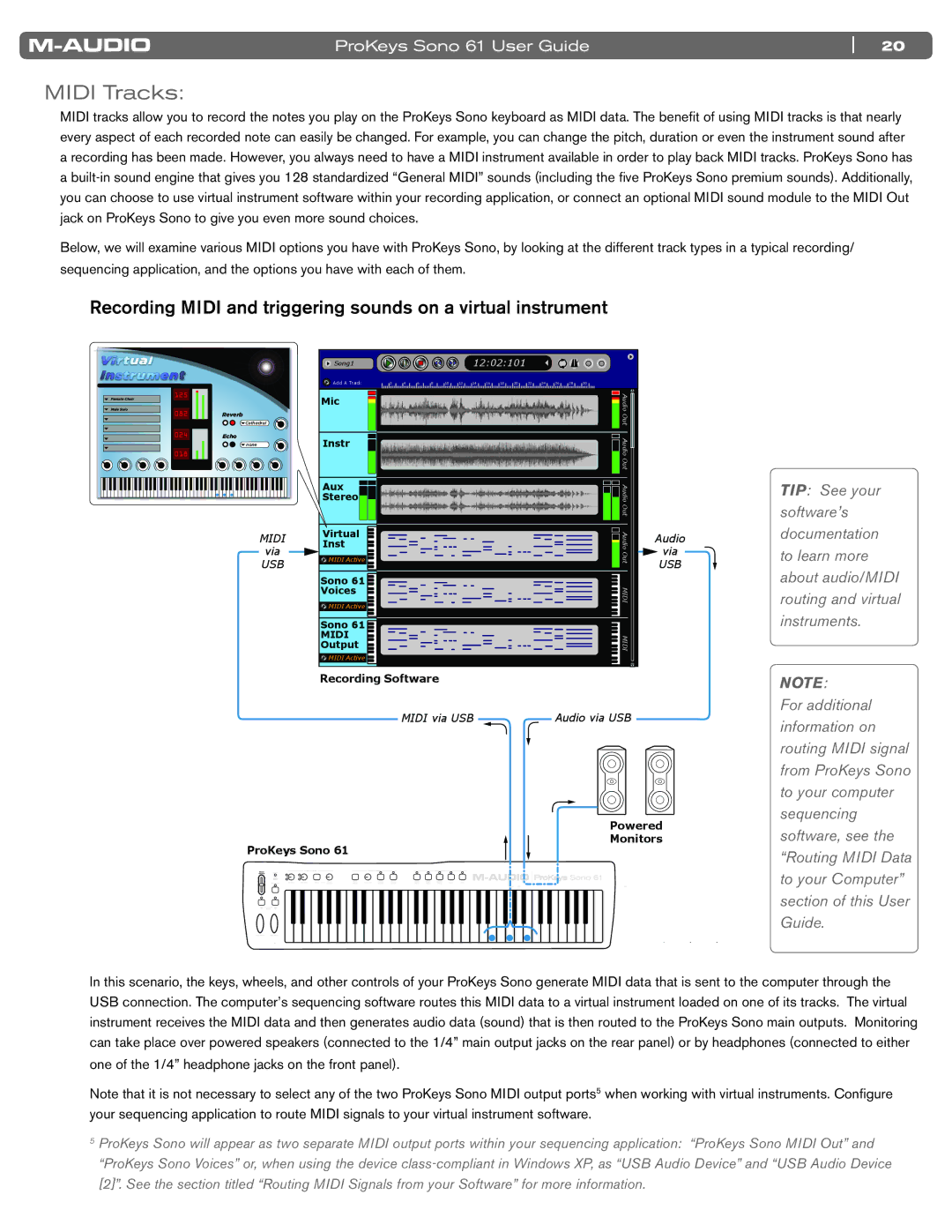 M-Audio 61 manual Midi Tracks, Recording Midi and triggering sounds on a virtual instrument 