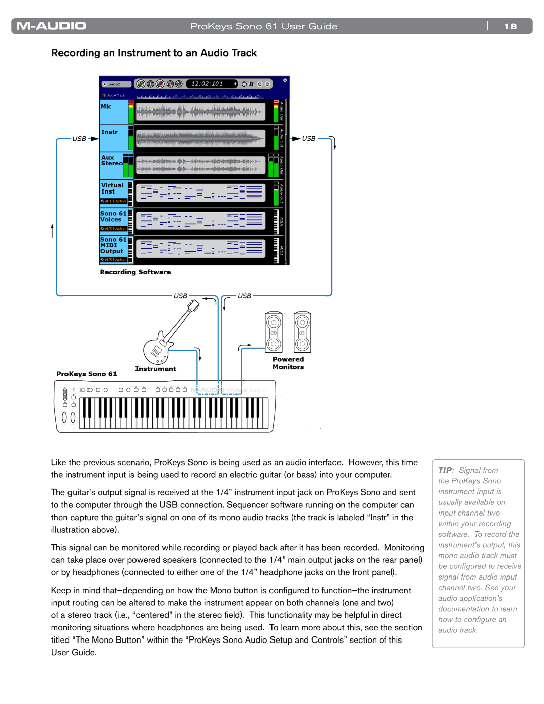 M-Audio 61 manual Recording an Instrument to an Audio Track 