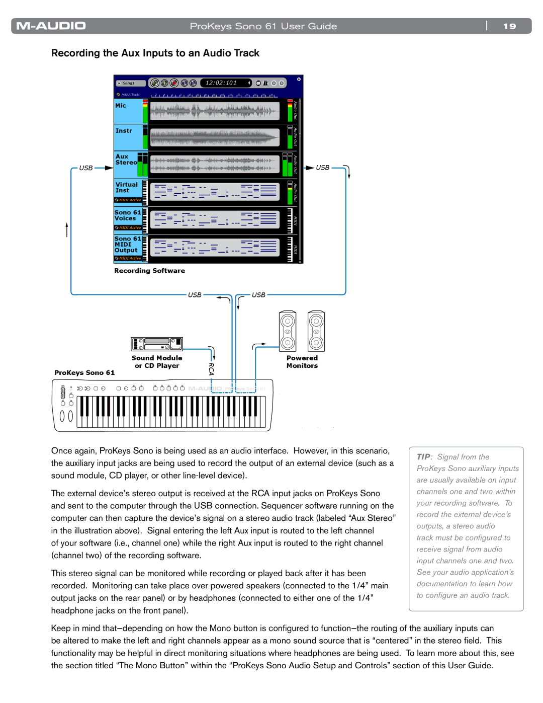 M-Audio 61 manual Recording the Aux Inputs to an Audio Track 