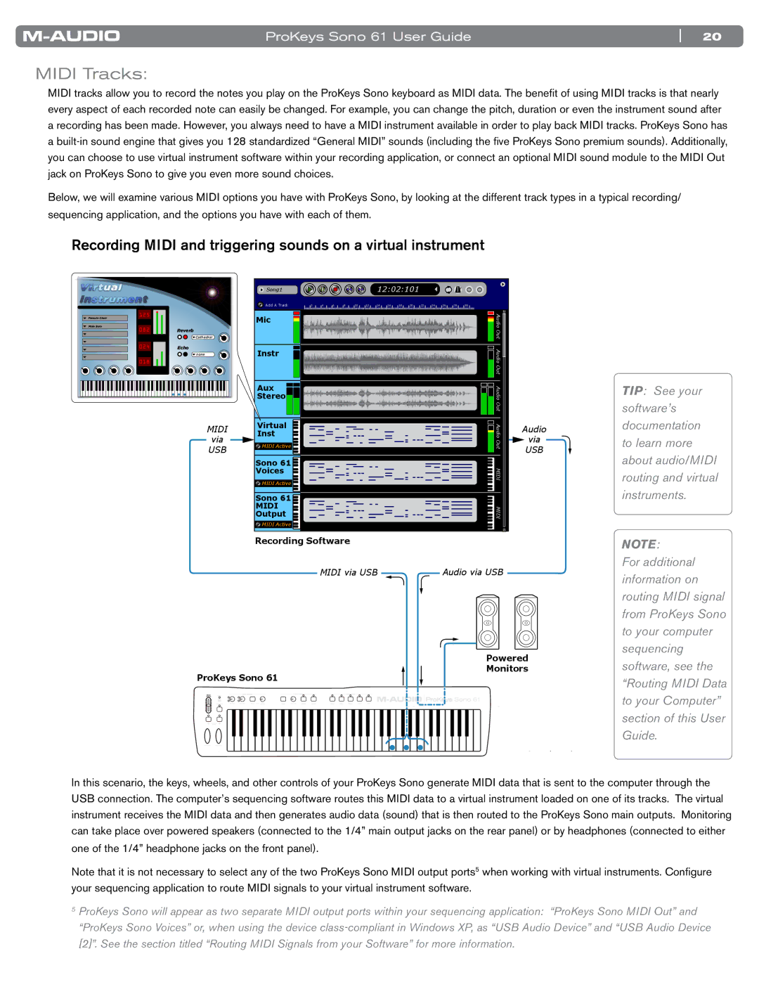 M-Audio 61 manual Midi Tracks, Recording Midi and triggering sounds on a virtual instrument 