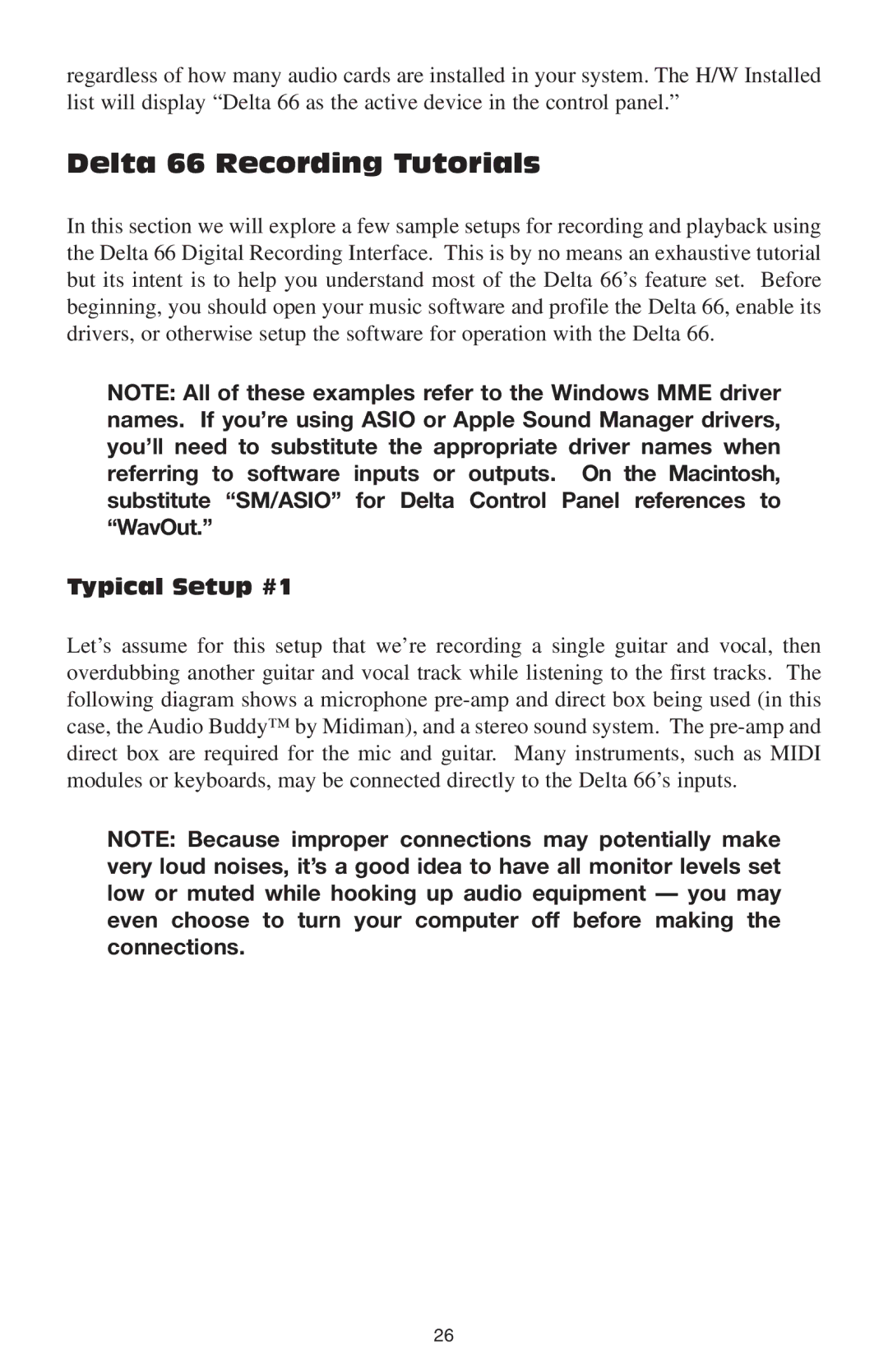 M-Audio manual Delta 66 Recording Tutorials, Typical Setup #1 