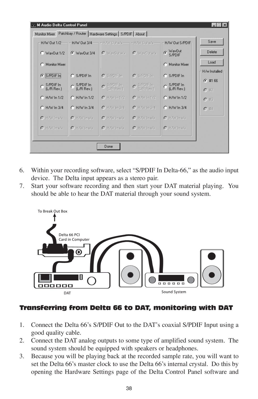 M-Audio manual Transferring from Delta 66 to DAT, monitoring with DAT 