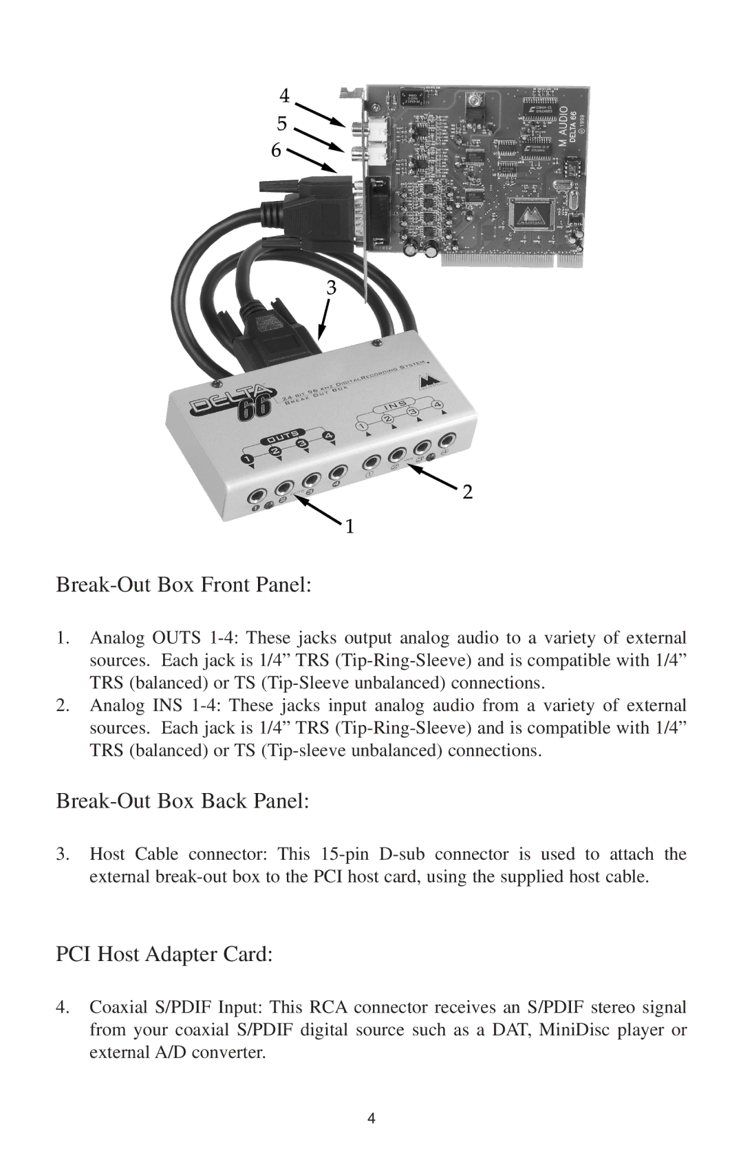 M-Audio 66 manual Break-Out Box Front Panel 