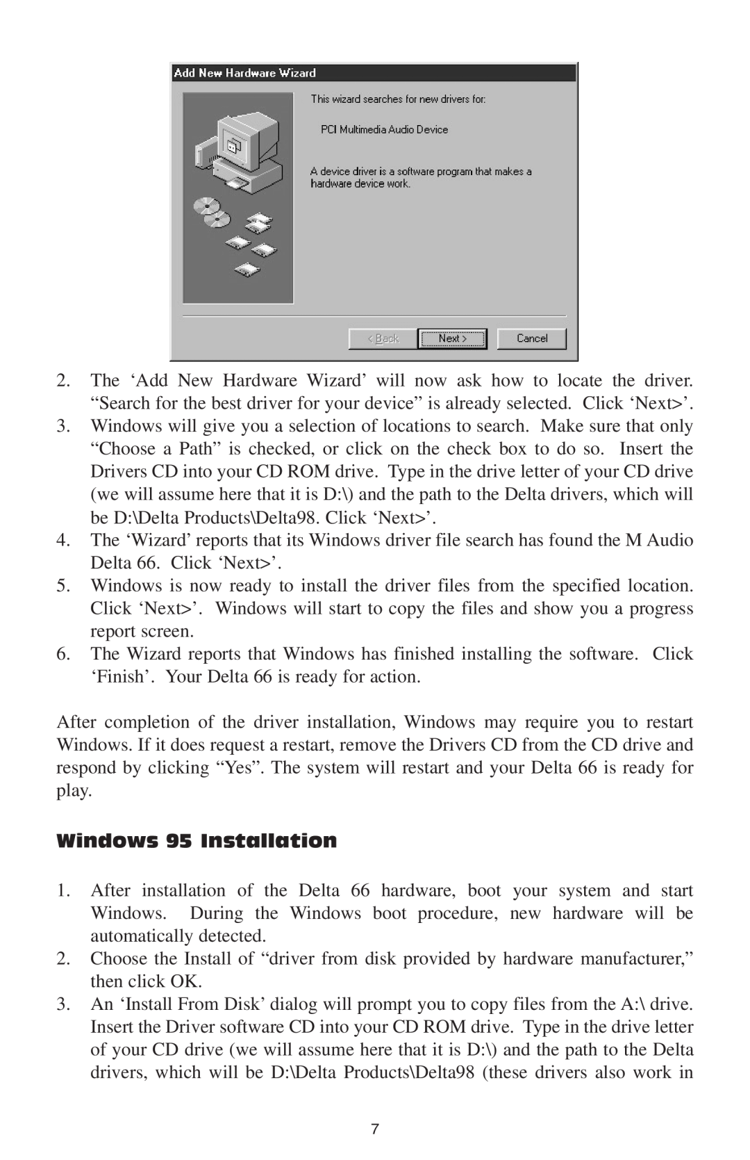 M-Audio 66 manual Windows 95 Installation 
