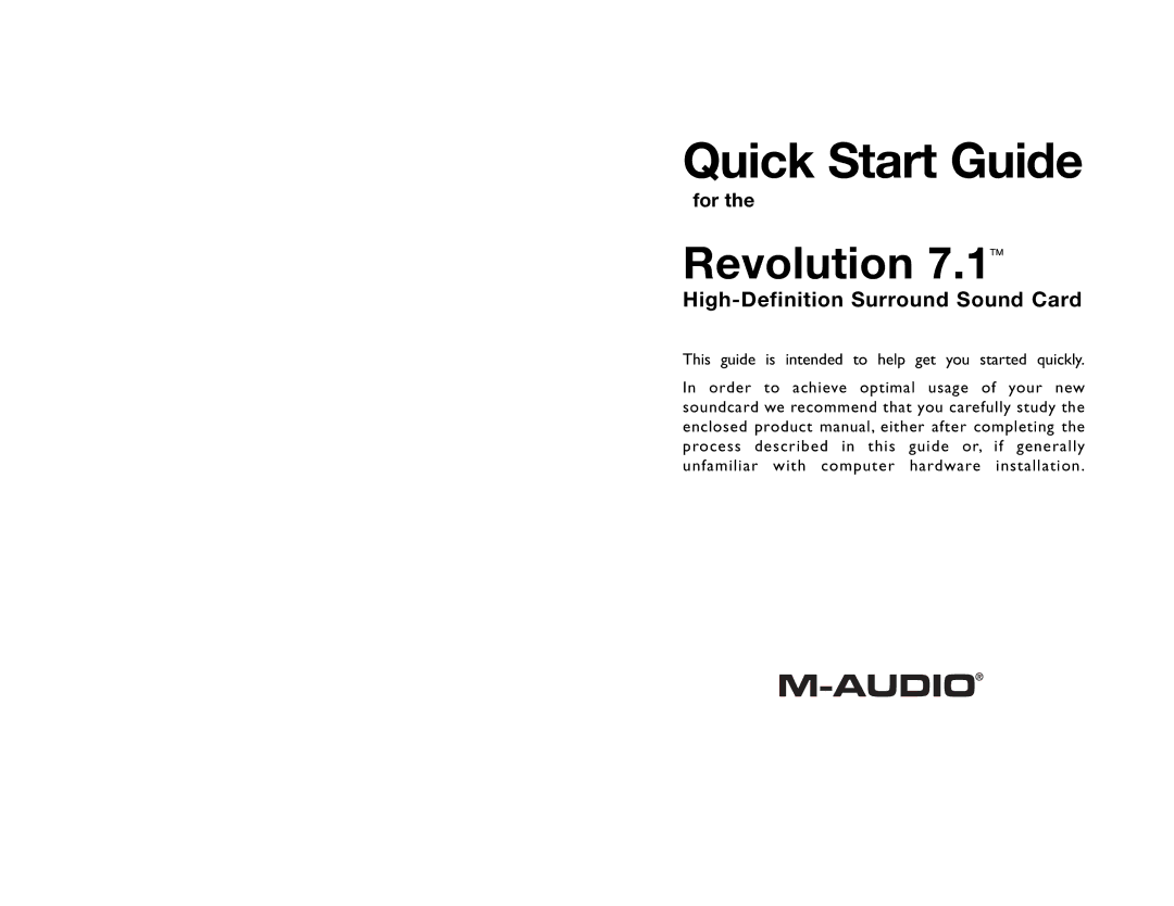 M-Audio 7.1 quick start Quick Start Guide 