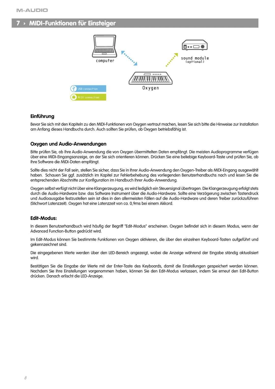 M-Audio 8 V2 manual › MIDI-Funktionen für Einsteiger, Einführung, Oxygen und Audio-Anwendungen, Edit-Modus 