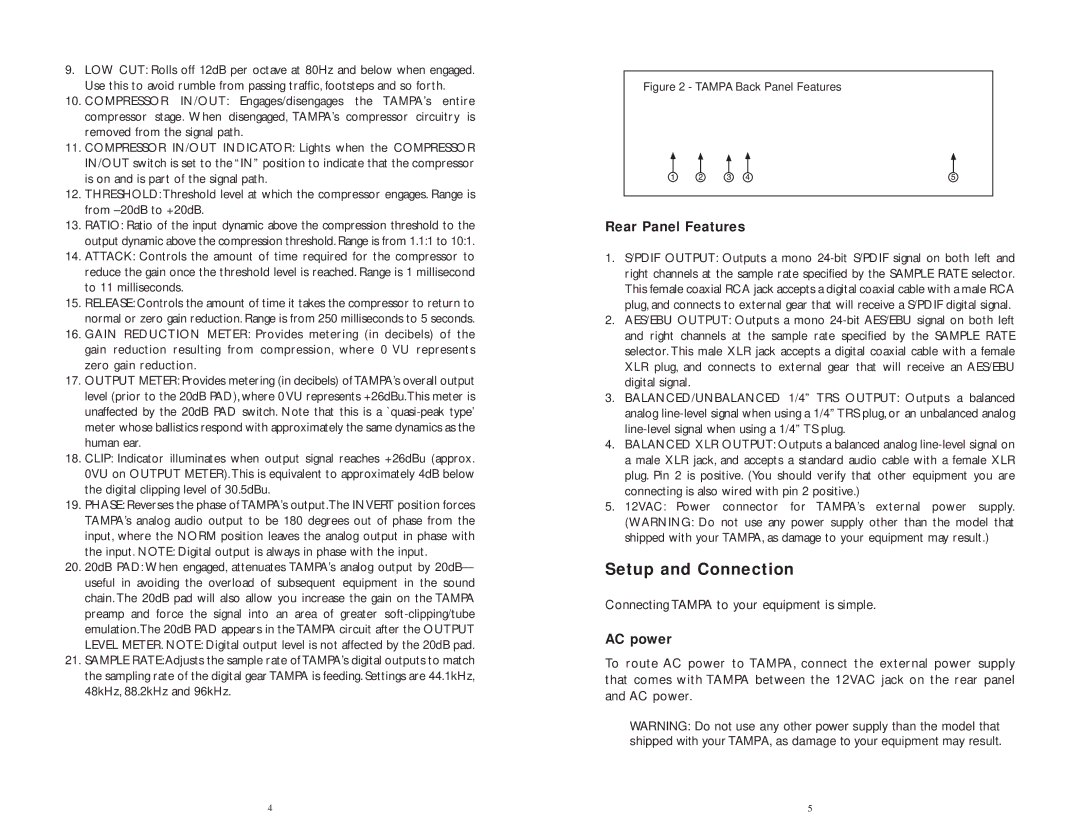 M-Audio 81602 specifications Setup and Connection, Rear Panel Features, AC power 