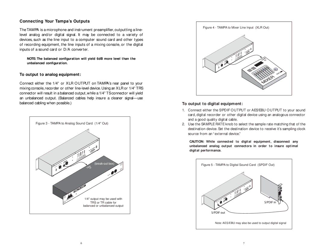 M-Audio 81602 specifications Connecting Your Tampa’s Outputs, To output to digital equipment 