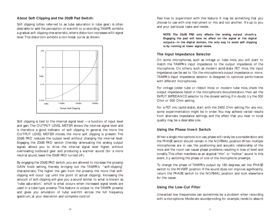 M-Audio 81602 About Soft Clipping and the 20dB Pad Switch, Input Impedance Selector, Using the Phase Invert Switch 