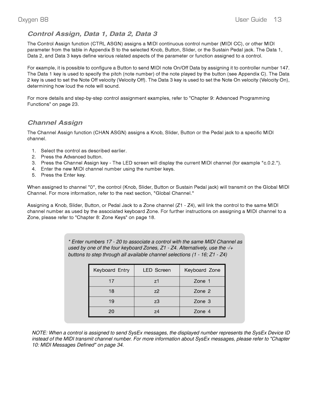 M-Audio 88 manual Control Assign, Data 1, Data 2, Data, Channel Assign 