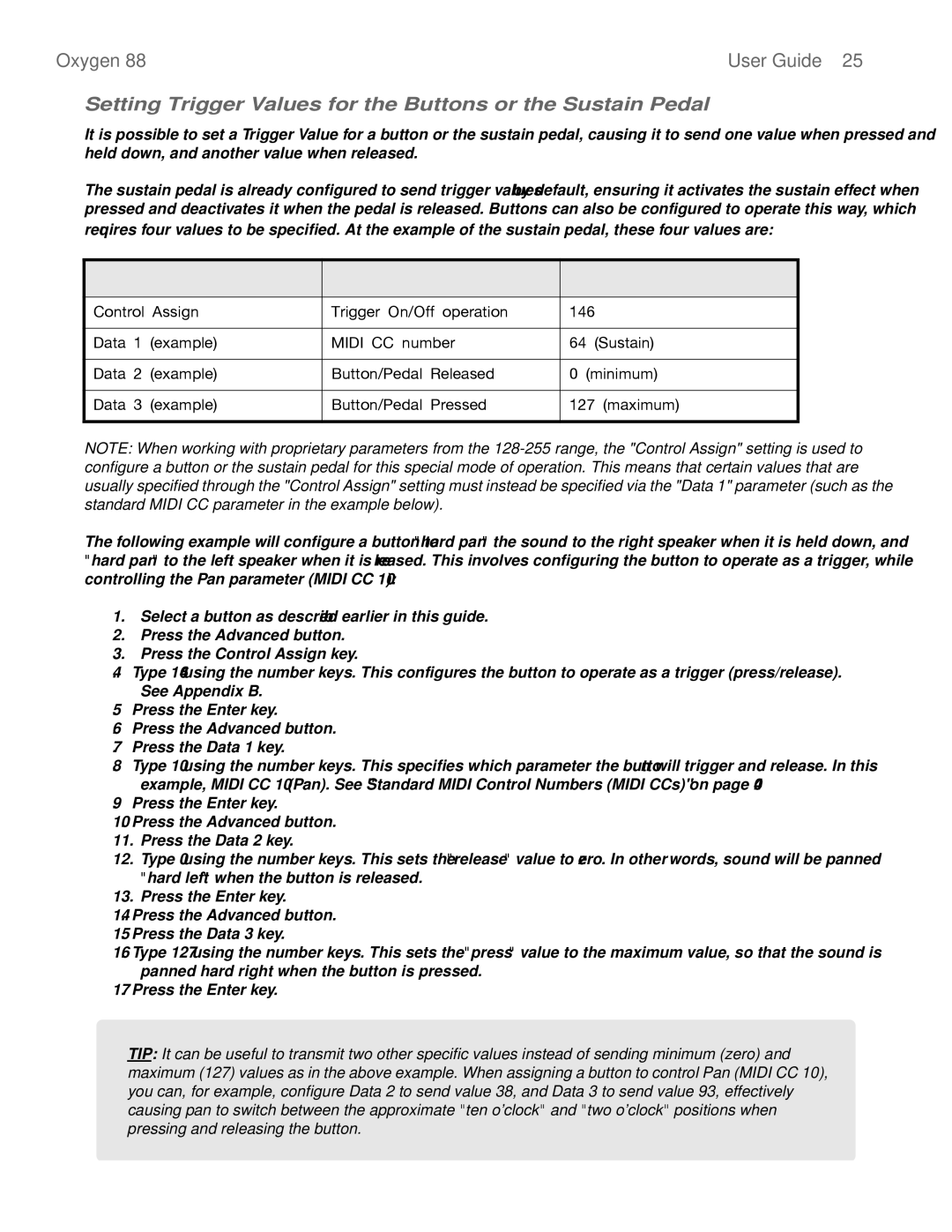 M-Audio 88 manual Setting Trigger Values for the Buttons or the Sustain Pedal 