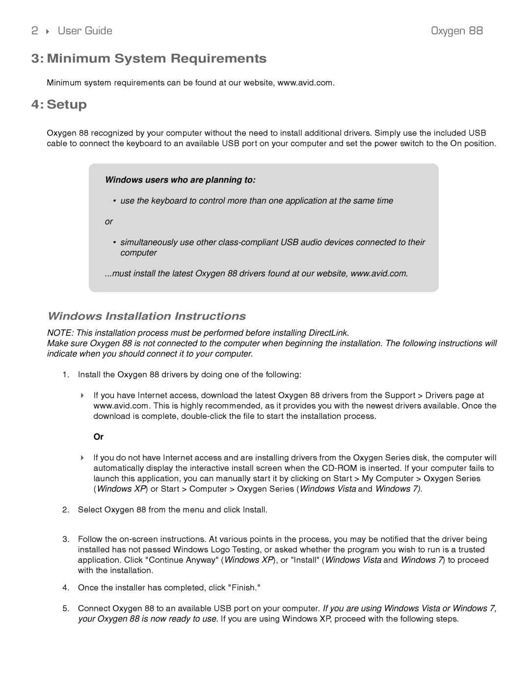 M-Audio 88 manual Minimum System Requirements Setup, Windows Installation Instructions 