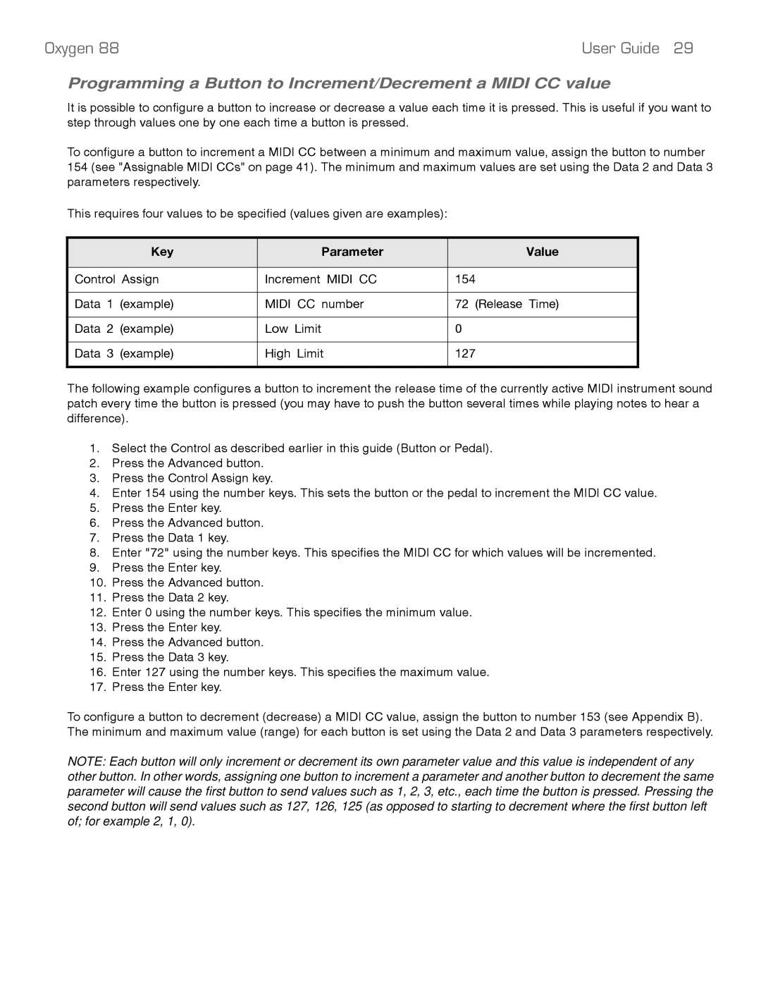 M-Audio 88 manual Programming a Button to Increment/Decrement a Midi CC value 