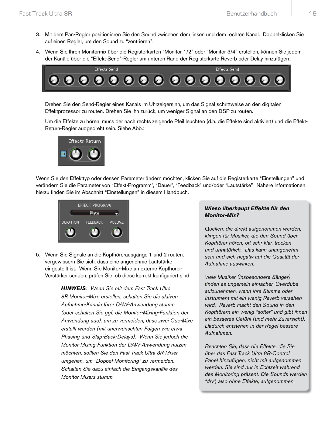 M-Audio 8R manual Wieso überhaupt Effekte für den Monitor-Mix? 