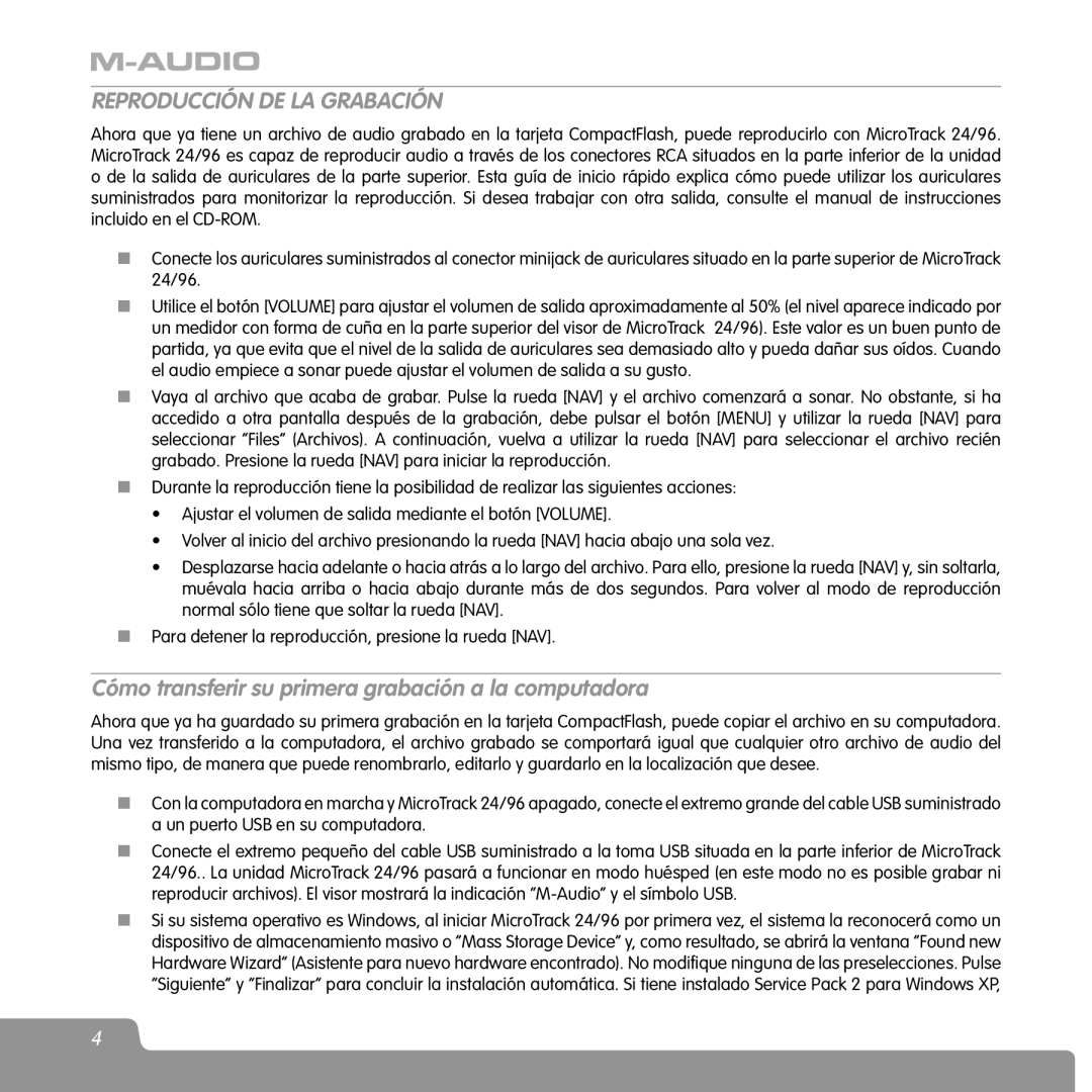 M-Audio 96 manual Reproducción DE LA Grabación, Cómo transferir su primera grabación a la computadora 