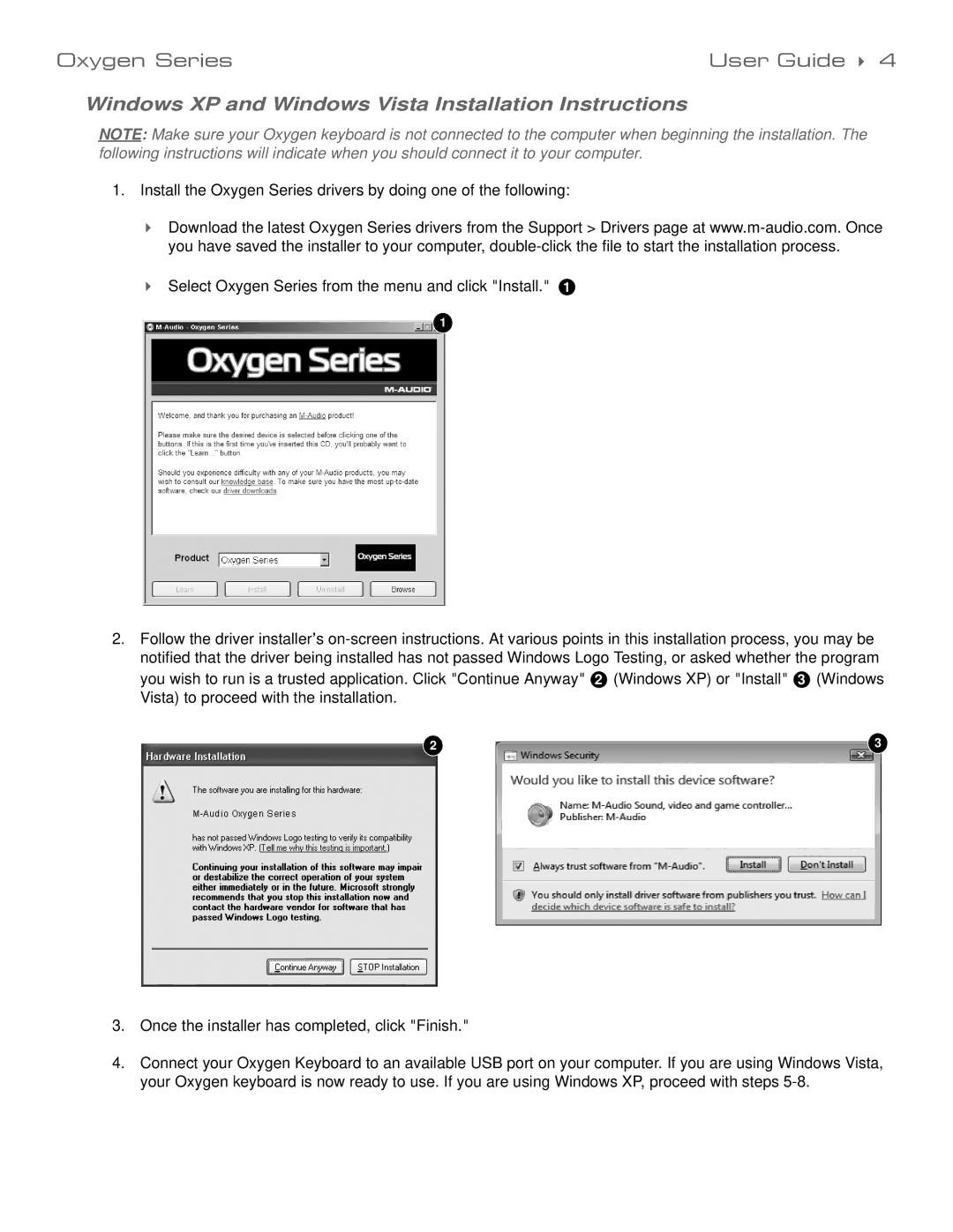 M-Audio 99004139310 manual Windows XP and Windows Vista Installation Instructions 